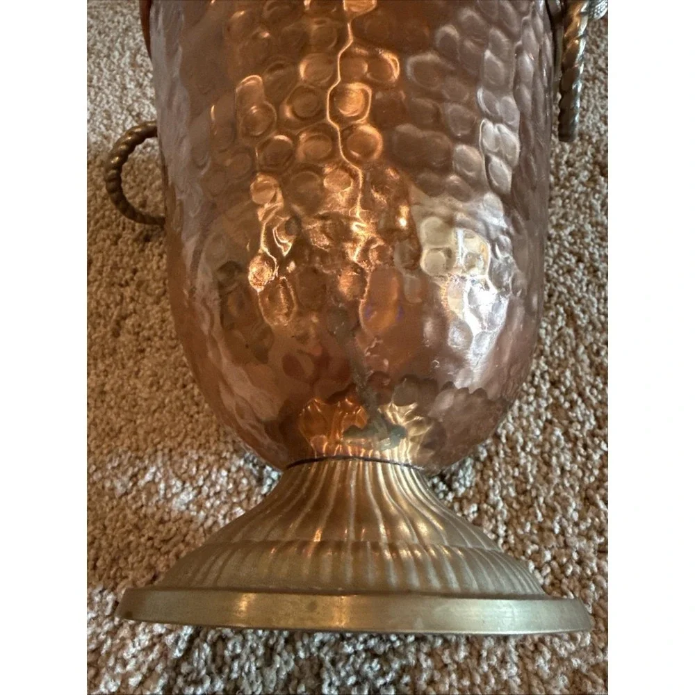 Vintage Hammered Copper & Brass Ice Champagne Bucket Rope Handles